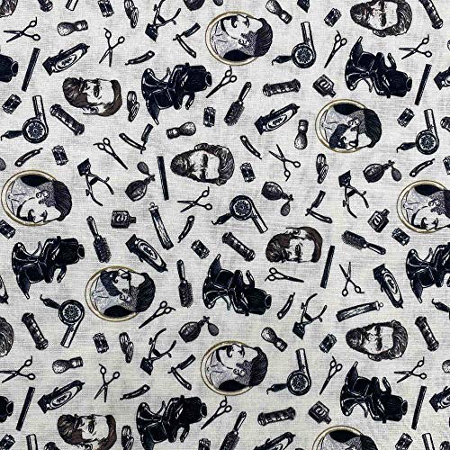 Kt KILOtela - Patchworkstoff - Digitaldruck - 100 % Baumwolle - Patchwork 100 cm Länge x 140 cm Breite | Hipster Friseur - Weiß, Schwarz - 1 Meter von Kt KILOtela