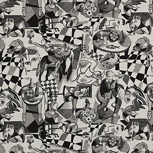Kt KILOtela - Polsterstoff, Jacquard Gobelin, Stuhlbezug, Kissen, Kopfteil, Sofa, Taschen, verschleißfest, Breite 280 cm, Länge wählbar 50 in 50 cm, Guernica Luno, Schwarz, Weiß Kt KILOtela - Polsterstoff, Jacquard Gobelin, Stuhlbezug, Kissen, Kopfteil, Sofa, Taschen, verschleißfest, Breite 280 cm, Länge wählbar 50 in 50 cm, Guernica Luno, Schwarz, Weiß von Kt KILOtela