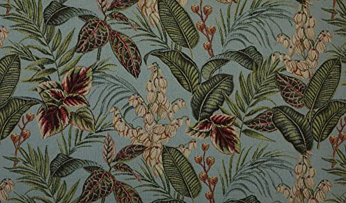 Kt KILOtela - Polsterstoff, Jacquard Gobelin, Polsterung von Stühlen, Kissen, Kopfteil, Sofa, Taschen, verschleißfest, Näht, 100 cm lang x 280 cm breit, botanisch, tropisch, türkis - 1 Meter von Kt KILOtela