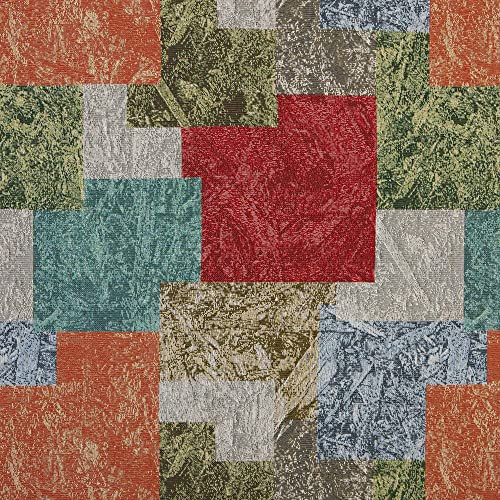 Kt KILOtela - Polsterstoff, Möbelstoff, Jacquard Gobelin, Dekostoff, Modische Accessoires, Tischdecke, Vorhang, oder Dekoartikel, Meterware ab 50 cm, Abstrakte Gemälde, Rot, Grün, Orange, Blau, Beige von Kt KILOtela