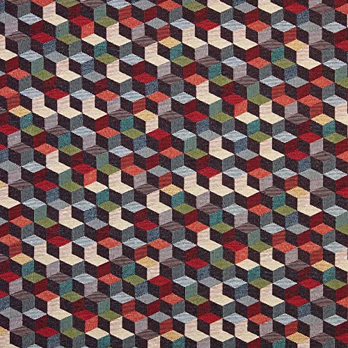 Kt KILOtela - Polsterstoff - Dekostoff - Gobelin Jacquard - 280 cm Breite - Meterware ab 0,5 m - Preis Gilt für 0,5 m | Würfel - Rot, Grün, Blau, Schwarz von Kt KILOtela