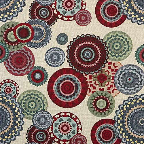 Kt KILOtela - Polsterstoff - Dekostoff - Gobelin Jacquard - Stück: 100 cm Länge x 280 cm Breite | Mandalas Nitro- Rot, Grün, Blau, Beige ─ 1 Metre von Kt KILOtela