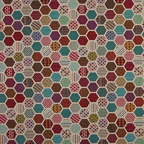 Kt KILOtela - Polsterstoff, Möbelstoff, Jacquard Gobelin, Dekostoff, Modische Accessoires, Tischdecke, Vorhang, Dekoartikel, 100 cm Länge x 280 cm Breite, Sechsecke, Mehrfarbig - 1 Meter von Kt KILOtela