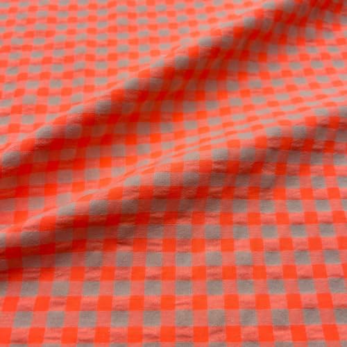 Kt KILOtela Seersucker-Stoff, BCI-Baumwolle, recyceltes Polyester GRS, Hemd, Modebekleidung, Vichy-Karo, Neonorange, 100 x 145 cm von Kt KILOtela