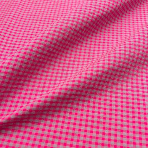 Kt KILOtela Seersucker-Stoff, BCI-Baumwolle, recyceltes Polyester GRS, Hemd, Modebekleidung, Vichy-Karo, Neonrosa, Mini, 100 x 145 cm von Kt KILOtela