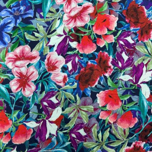 Kt KILOtela - Viskose-Stoff, Digitaldruck, Postindustrielle Qualität, Mode, Hemd, Bluse, fließender Fall, Blumen, Rot, Rosa, Marineblau, 270 x 155 cm, 45791 von Kt KILOtela