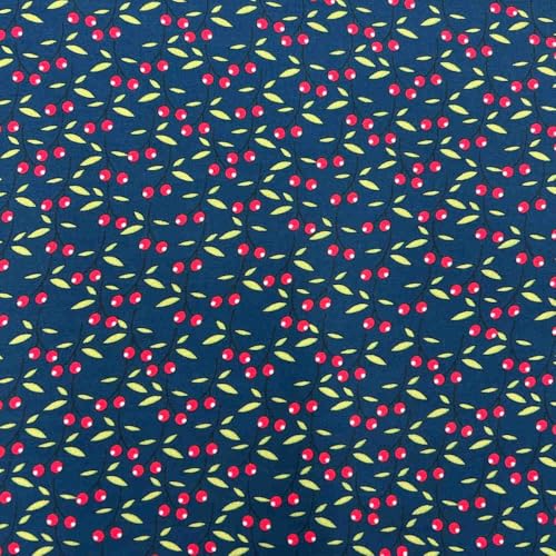 Kt KILOtela - Viskose-Stoff, Digitaldruck, Postindustrielle Qualität, modisch, Hemd, Bluse, fließender Fall, Kirschen, Blau, 270 x 140 cm, 32709 von Kt KILOtela