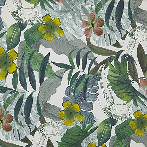 Meterware Leinenstoff digital bedruckt - Half Panama 100% Bio-Baumwolle, Öko-Tex Standard 100 - Breite 280 cm - Länge wählbar 50 in 50 cm | Wildlife, Tukan, Grün, Gelb von Kt KILOtela