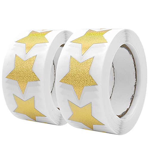 KtbeYTi 1000 Stück Funkelnde Star Sticker, 25 mm Gold Sterne Aufkleber Rolle, Sterne Funkelnde Aufkleber, für DIY Scrapbooking Karten Geschenk Deko, 2 Rolle von KtbeYTi