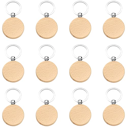 KtbeYTi 12 Stück 40 mm Schlüsselanhänger Holz Blanko Runde Naturholzscheiben Schlüsselringe Personalisierte Holz schlüsselbund, für Malerei, Dekoration, Geschenke, Runde von KtbeYTi