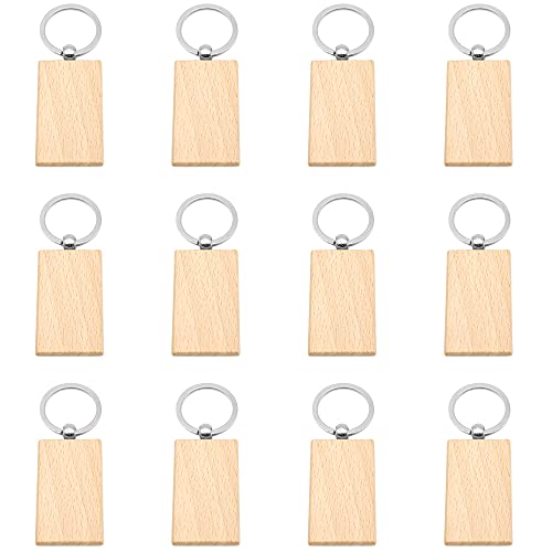 KtbeYTi 12 Stück Schlüsselanhänger Holz 30 x 45 mm Blanko Naturholzscheiben Schlüsselringe Personalisierte Holz schlüsselbund, für Malerei, Dekoration, Geschenke, Rechteck von KtbeYTi