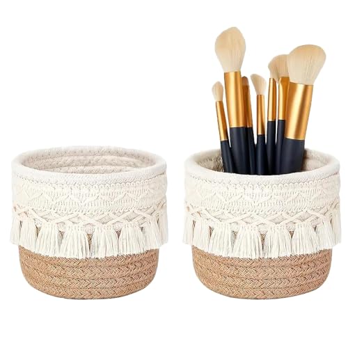 2 Stück Pinselhalter Kosmetik, Pinsel Behälter, Mini Korb, Boho Korb, Kosmetikpinsel-Organisator, Kann zur Aufbewahrung von Kosmetika, Schreibwaren und Anderen Gegenständen Verwendet Werden. 2 Stück Pinselhalter Kosmetik, Pinsel Behälter, Mini Korb, Boho Korb, Kosmetikpinsel-Organisator, Kann zur Aufbewahrung von Kosmetika, Schreibwaren und Anderen Gegenständen Verwendet Werden. von Ktnyl
