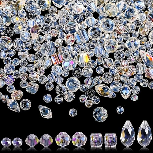 Perlen Zum Auffädeln, 600 Stück Facettierte Perlen Glasperlen Glitzerperlen, Perlen für Armbänder für Basteln Schmuckherstellung, DIY Halsketten, Armbänder, Ohrringe (4/6/8 mm, AB-Farbe) von Ktnyl