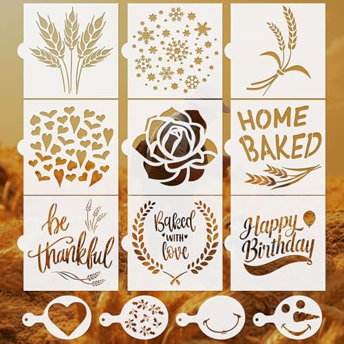 Ktxaby Keksschablonen mit Weizen-Motiv, wiederverwendbar, Kunsthandwerker-Brot-Schablonen, 14 x 14 cm, Happy Birthday-Schablonen für Bastelarbeiten, Malerei, Latte-Kunst, Backen, Leinwand, Dekoration, Ktxaby Keksschablonen mit Weizen-Motiv, wiederverwendbar, Kunsthandwerker-Brot-Schablonen, 14 x 14 cm, Happy Birthday-Schablonen für Bastelarbeiten, Malerei, Latte-Kunst, Backen, Leinwand, Dekoration, von Ktxaby