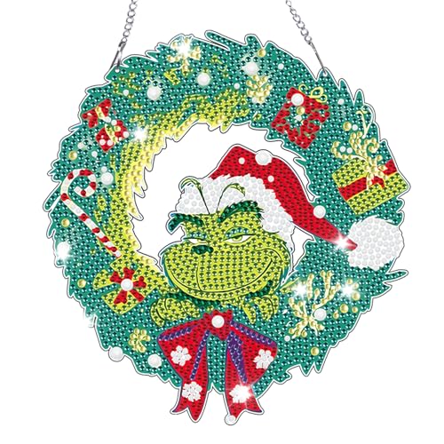 Kuaikely DIY 5D Diamond Painting Weihnachten Anhänger, Diamond Art Painting Weihnachtskranz Anhänger mit Kette, Diamond Painting für Kinder und Erwachsene für Fenster Wand Eingang Garten Decor(B) von Kuaikely