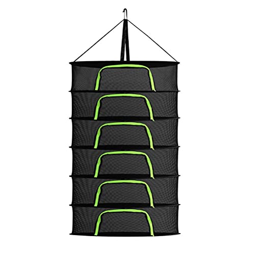 Kuashidai Trockennetz für Kräuter, 6 Ebenen, Kräutertrockner, hängendes Hydrokultur-Trockengestell, faltbares Netz-Trockengestell mit Haken, Reißverschluss-Design für Kräuter von Kuashidai