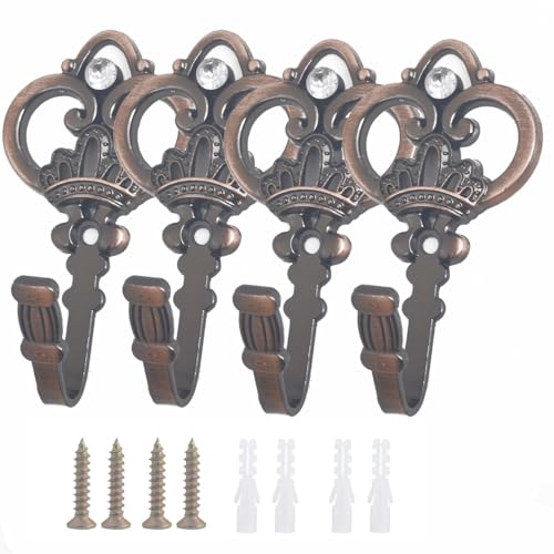 Vorhang-Raffhalter im Vintage-Stil, Kronenform, Metall, Vorhang-Raffhalter, Wandmontage, Vorhang-Raffhalter, Haken für die Wand, Rot / Violett, 4 Stück Vorhang-Raffhalter im Vintage-Stil, Kronenform, Metall, Vorhang-Raffhalter, Wandmontage, Vorhang-Raffhalter, Haken für die Wand, Rot / Violett, 4 Stück von Kuasting