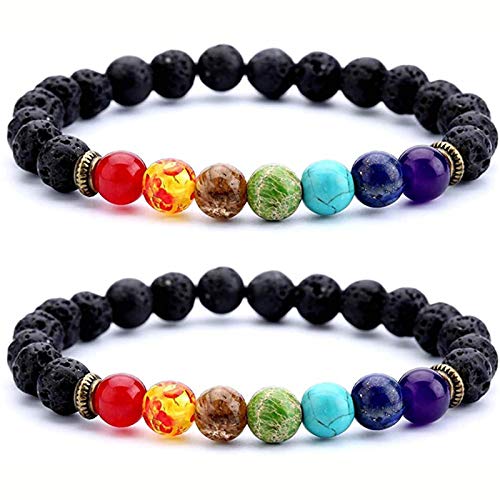 Kucheed 2 Stück Lava perlen Armband,8mm Ätherisches Öl Diffusor Obsidian Felsen Elastische Yoga Achat Perlen Armbänder,Naturstein für Meditation,Erdung,Selbstvertrauen,Aromatherapie Damen Herren von Kucheed