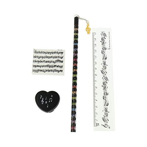 Schreibset mit Bleistift schwarz, Radiergummi, Spitzer und Lineal Notenlinien - schönes Geschenk für Musiker von KÜBLER Workwear