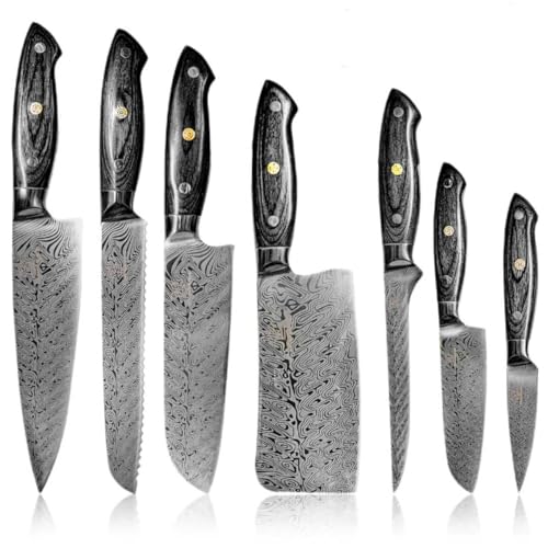 Küchenkompane - Edelstahl Messerset Kumai - 7-teiliges Küchenmesser Set - Kochmesser im Damast Design mit Epoxidharz Griff inkl. Geschenkbox - rostfreie & scharfe Messer - Designed in Germany Küchenkompane - Edelstahl Messerset Kumai - 7-teiliges Küchenmesser Set - Kochmesser im Damast Design mit Epoxidharz Griff inkl. Geschenkbox - rostfreie & scharfe Messer - Designed in Germany von Küchenkompane