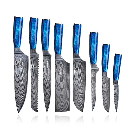 Küchenkompane – asiatisches Edelstahl Messerset Shiburu – 8-teiliges Küchenmesser Set im Damast-Design mit Epoxidharz Griff und Geschenkbox – Rostfreie & scharfe Messer – Designed in Germany Küchenkompane – asiatisches Edelstahl Messerset Shiburu – 8-teiliges Küchenmesser Set im Damast-Design mit Epoxidharz Griff und Geschenkbox – Rostfreie & scharfe Messer – Designed in Germany von Küchenkompane