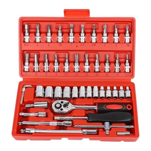 Kueohse 46-Teiliges Autoreparatur-Werkzeugset, Steckschlüsselsatz, Autoreparaturwerkzeug, Ratschen-Drehmomentschlüssel-Autoreparatur-Werkzeugset, Rot Kueohse 46-Teiliges Autoreparatur-Werkzeugset, Steckschlüsselsatz, Autoreparaturwerkzeug, Ratschen-Drehmomentschlüssel-Autoreparatur-Werkzeugset, Rot von Kueohse