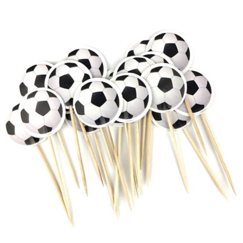 Kueohse Zahnstocher mit Fußballmotiv, Cupcake-Dekoration, Happy Birthday-Party-Dekoration, Zahnstocher-Flagge für Obstdessertkuchen von Kueohse