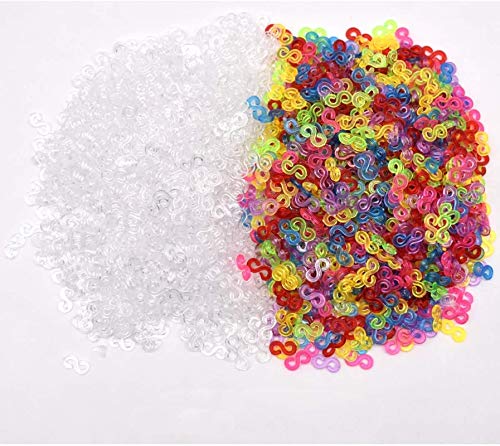 Loom Bands S Clips DIY Armband Gewebte Verbinder S Clips Gummiband Kunststoff Verbinder Clip zum Weben von Armband Halskette Schmuck Zubehör (200 Weiß + 200 Bunt) von Kuesn
