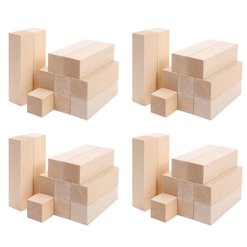 Kufughty Große Schnitzholzblöcke (40 Stück), 10,2 x 2,5 x 2,5 cm, unlackiertes Lindenholz, Projekt-Bastelset, DIY-Hobby-Set für Anfänger von Kufughty