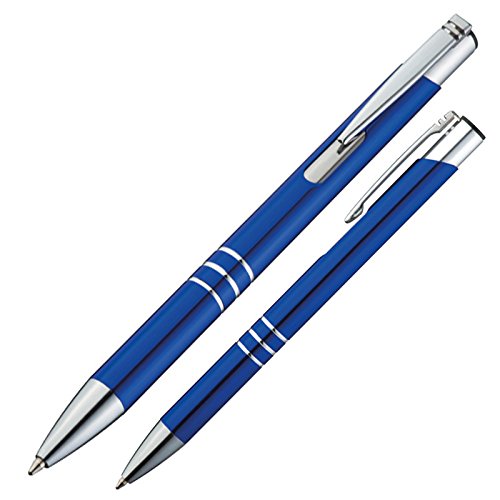 10 Kugelschreiber aus Metall / Farbe: blau von Kugelschreiber