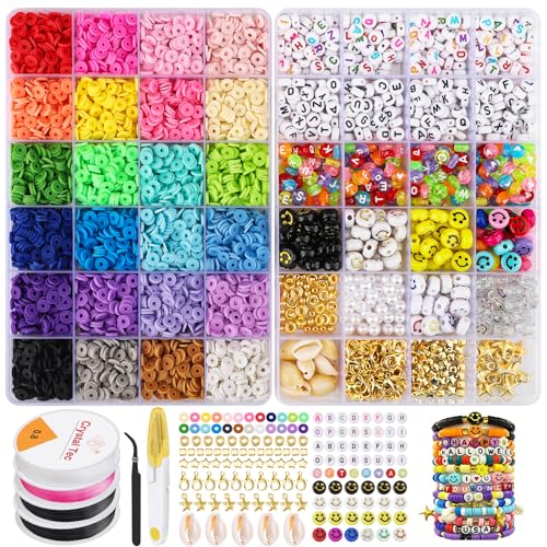 Tonperlen-Set, 24 Farben, flache runde Polymer-Ton-Perlen für die Schmuckherstellung, Tonperlen für Armbandherstellung, flache runde Polymer-Ton-Perlen, Abstandshalter, Bastelgeschenk für Teenager und von Kuhajancood