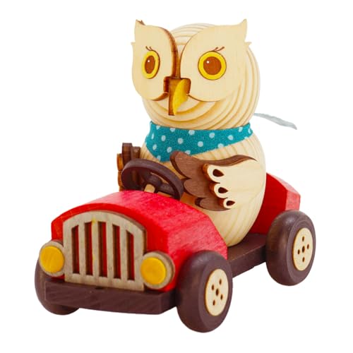 Kuhnert - Dekoration/Holzfigur - Mini Eule im Flitzer rot mit Anhängerkupplung - Größe: ca. 7cm - Made in Germany von Kuhnert