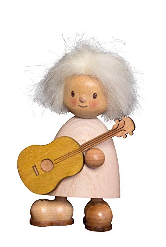 Kuhnert Drechslerei Dekoration/Holzfigur aus Massivholz mit Schafwollfrisur - Finn & Finja - Motiv: Finn mit Gitarre - Höhe: ca. 9cm - Made in Germany von Kuhnert