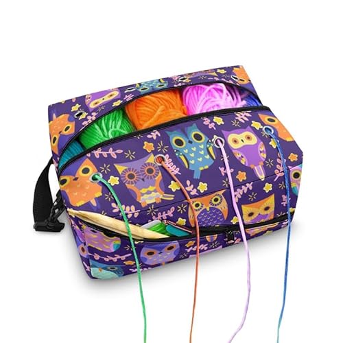 Kuiaobaty Häkeltasche mit Eulen-Aufdruck, lila Stricktasche mit Loch, Neuheit Eule Vögel Wolltasche Garnhalter Nähen Aufbewahrungstasche Kuiaobaty Häkeltasche mit Eulen-Aufdruck, lila Stricktasche mit Loch, Neuheit Eule Vögel Wolltasche Garnhalter Nähen Aufbewahrungstasche von Kuiaobaty