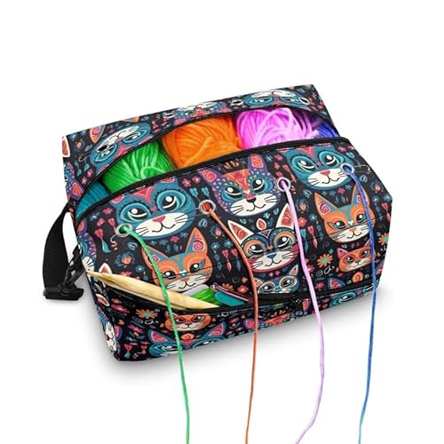 Kuiaobaty Stricktasche mit ethnischen Katzen und Blumen, tragbar, bunte mexikanische Kunst, große Garn-Tragetasche, Häkeltasche für Garn, Häkeln, Stricknadeltasche Kuiaobaty Stricktasche mit ethnischen Katzen und Blumen, tragbar, bunte mexikanische Kunst, große Garn-Tragetasche, Häkeltasche für Garn, Häkeln, Stricknadeltasche von Kuiaobaty