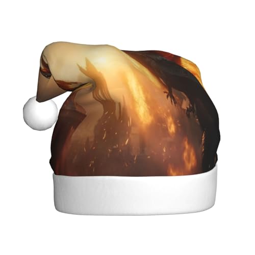 Kuilepa Castle Cool Fire Dragon Print Weihnachtsmütze, Weihnachtsmannhut, Weihnachtsmütze für Erwachsene, verdickte Weihnachtsmannmützen für Weihnachten, Neujahr, Partyzubehör von Kuilepa