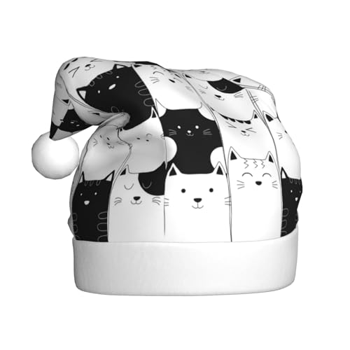 Kuilepa Doodle Weihnachtsmütze mit Katzenmotiv, Weihnachtsmann-Hut für Erwachsene, verdickte Weihnachtsmannmützen für Weihnachten, Neujahr, Partyzubehör von Kuilepa
