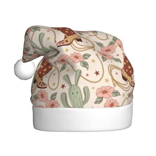 Kuilepa Florale Cowboystiefel mit Weihnachtshut, Weihnachtsmannhut, Weihnachtsmütze für Erwachsene, verdickte Weihnachtsmannmützen für Weihnachten, Neujahr von Kuilepa