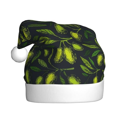 Kuilepa Green Branch Olive Print Weihnachtsmütze, Weihnachtsmannhut, Weihnachtsmütze für Erwachsene, verdickte Nikolausmützen für Weihnachten, Neujahr, Feiertag von Kuilepa