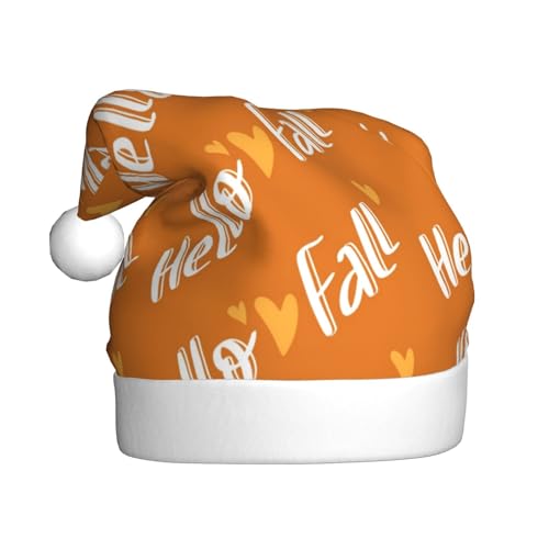 Kuilepa Hello Fall Print Weihnachtshut, Nikolaushut, Weihnachtsmütze für Erwachsene, verdickte Weihnachtsmannmützen für Weihnachten, Neujahr, Partyzubehör von Kuilepa