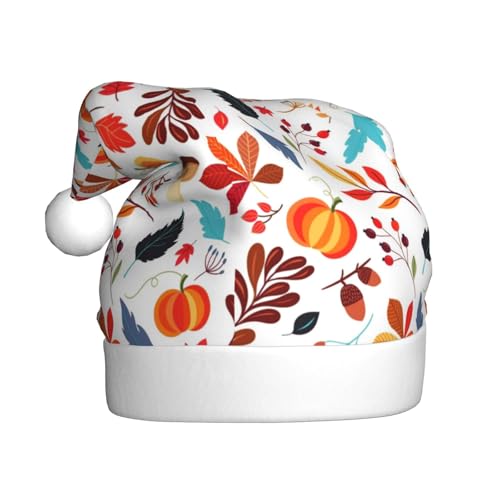 Kuilepa Herbst-Kürbisse, Herbstblätter-Druck, Weihnachtsmütze, Weihnachtsmütze für Erwachsene, verdickte Weihnachtsmannmützen für Weihnachten, Neujahr, Urlaub, Partyzubehör von Kuilepa