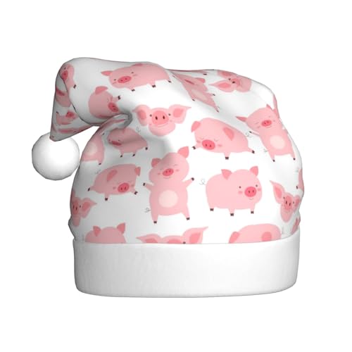 Kuilepa Kawaii Weihnachtsmütze mit Schweine-Druck, Weihnachtsmann-Hut für Erwachsene, verdickte Weihnachtsmützen für Weihnachten, Neujahr, Partyzubehör von Kuilepa