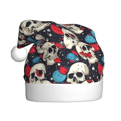 Kuilepa Rock Record Skull Artist Print Weihnachtsmütze, Weihnachtsmannhut, Weihnachtsmütze für Erwachsene, verdickte Weihnachtsmützen für Weihnachten, Neujahr, Partyzubehör von Kuilepa