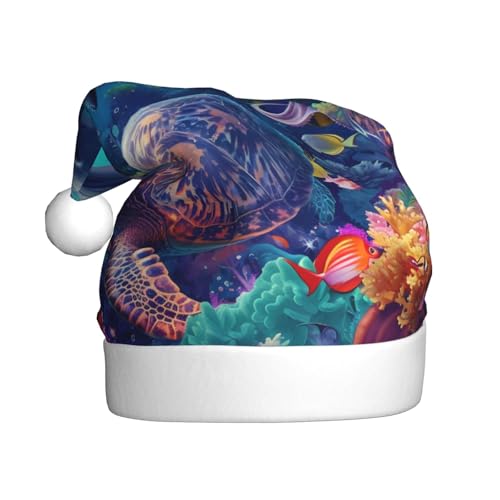 Kuilepa Unterwasser-Schildkröte, Delfin, Oktopus-Druck, Weihnachtsmütze, Weihnachtsmütze für Erwachsene, verdickte Weihnachtsmannmützen für Weihnachten, Neujahr, Urlaub, Partyzubehör von Kuilepa