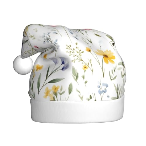 Kuilepa Weihnachtshut mit Aquarell-Blumenmuster, Weihnachtsmannhut, Weihnachtsmütze für Erwachsene, verdickte Weihnachtsmannmützen für Weihnachten, Neujahr, Feiertag von Kuilepa