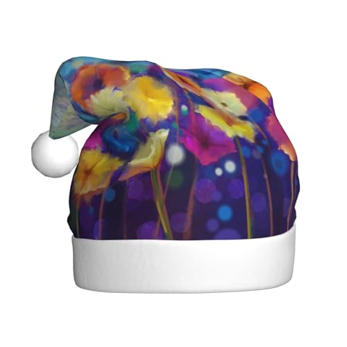 Kuilepa Weihnachtshut mit Frühlingsblumenmuster, Weihnachtsmannmütze, Weihnachtsmütze für Erwachsene, verdickte Weihnachtsmannmützen für Weihnachten, Neujahr von Kuilepa