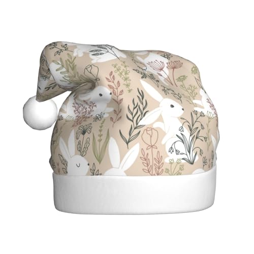 Kuilepa Weihnachtshut mit Hasenblumenmuster, Weihnachtsmann-Hut für Erwachsene, verdickte Weihnachtsmannmützen für Weihnachten, Neujahr, Kuilepa Weihnachtshut mit Hasenblumenmuster, Weihnachtsmann-Hut für Erwachsene, verdickte Weihnachtsmannmützen für Weihnachten, Neujahr, von Kuilepa