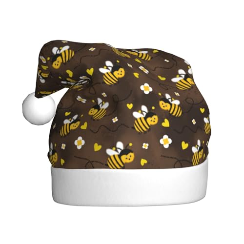 Kuilepa Weihnachtshut mit Honigbienen und Blumen, Weihnachtsmannhut, Weihnachtsmannhut, Weihnachtsmütze für Erwachsene, verdickte Weihnachtsmannmützen für Weihnachten von Kuilepa