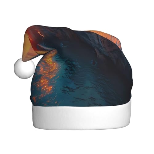 Kuilepa Weihnachtshut mit Leuchtturm-Aufdruck an der Abendküste, Weihnachtsmann-Hut für Erwachsene, verdickte Weihnachtsmannmützen für Weihnachten, Neujahr von Kuilepa