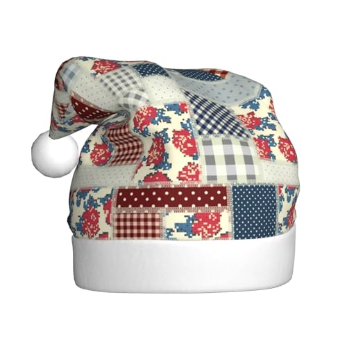 Kuilepa Weihnachtshut mit Patchworkdruck, Weihnachtsmannhut, Weihnachtsmütze für Erwachsene, verdickte Weihnachtsmannmützen für Weihnachten, Neujahr, Partyzubehör von Kuilepa